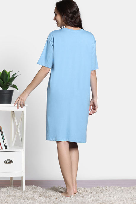 Zivame 2 Mile Fashion Knit Cotton Oversized Knee Length Loungewear Dress - Dusk Blue — image 5